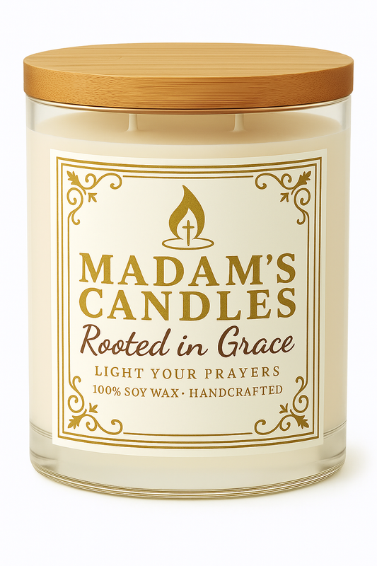 Rooted in Grace - Sandalwood Scripture Candle | Handcrafted Soy Candle with Hidden Bible Verse
